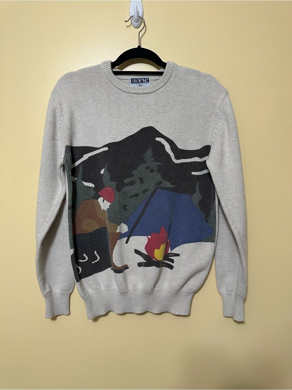 Vintage Staple Pigeon Campfire Knit Crewneck Sweater Men S Beige